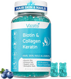 Vazatisi 2 Pack Biotin Gummies con Colágeno y Queratina para Cabello, Piel y Uñas - 120 Gomitas Sabor Arándano