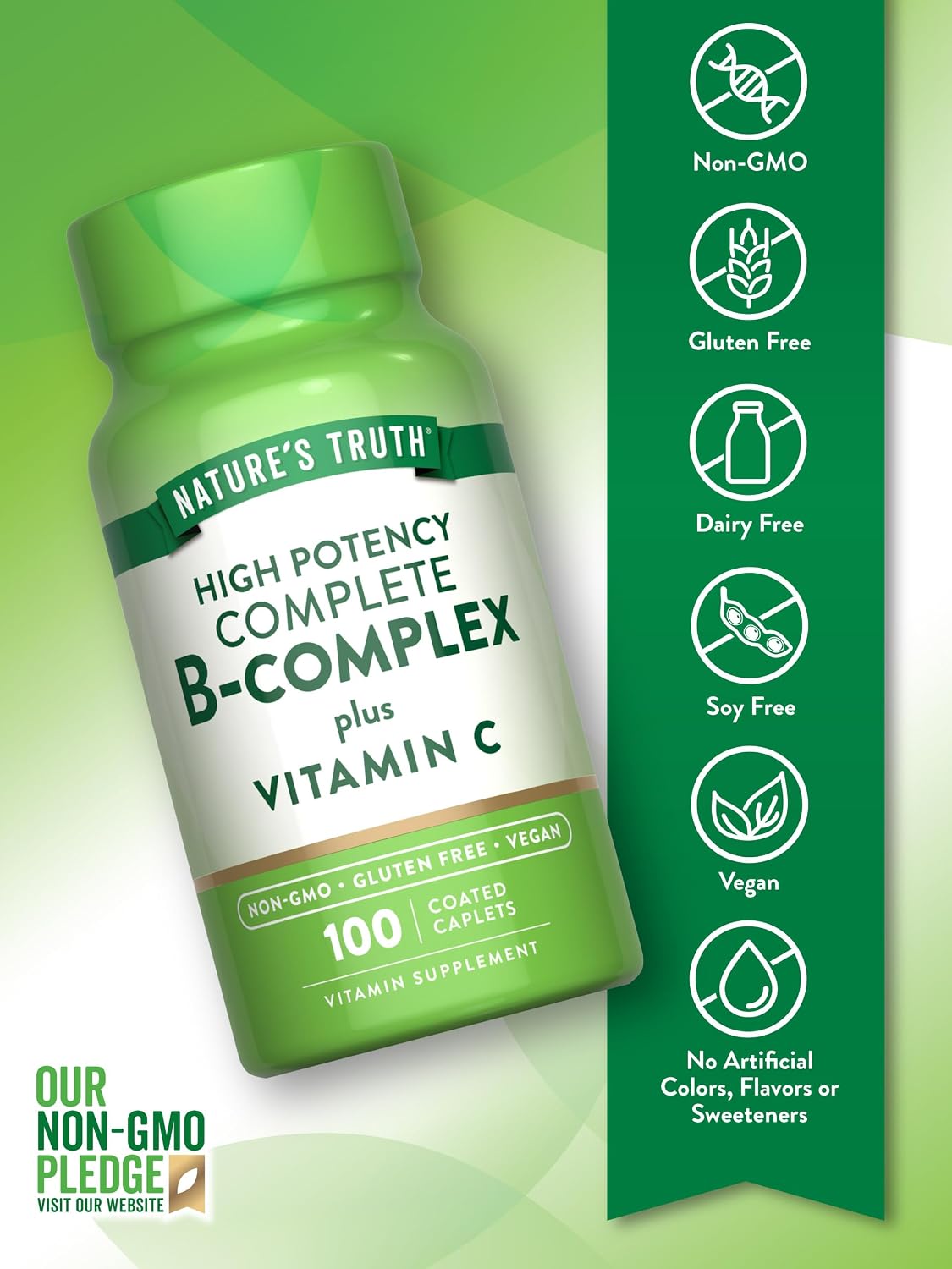 Nature's Truth Complejo B + Vitamina C | 100 Comprimidos | Vegano, No-GMO y Sin Gluten