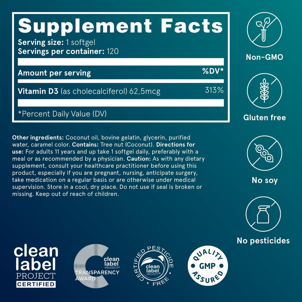 Puori Vitamina D3 2500 IU - 240 Cápsulas Blandas