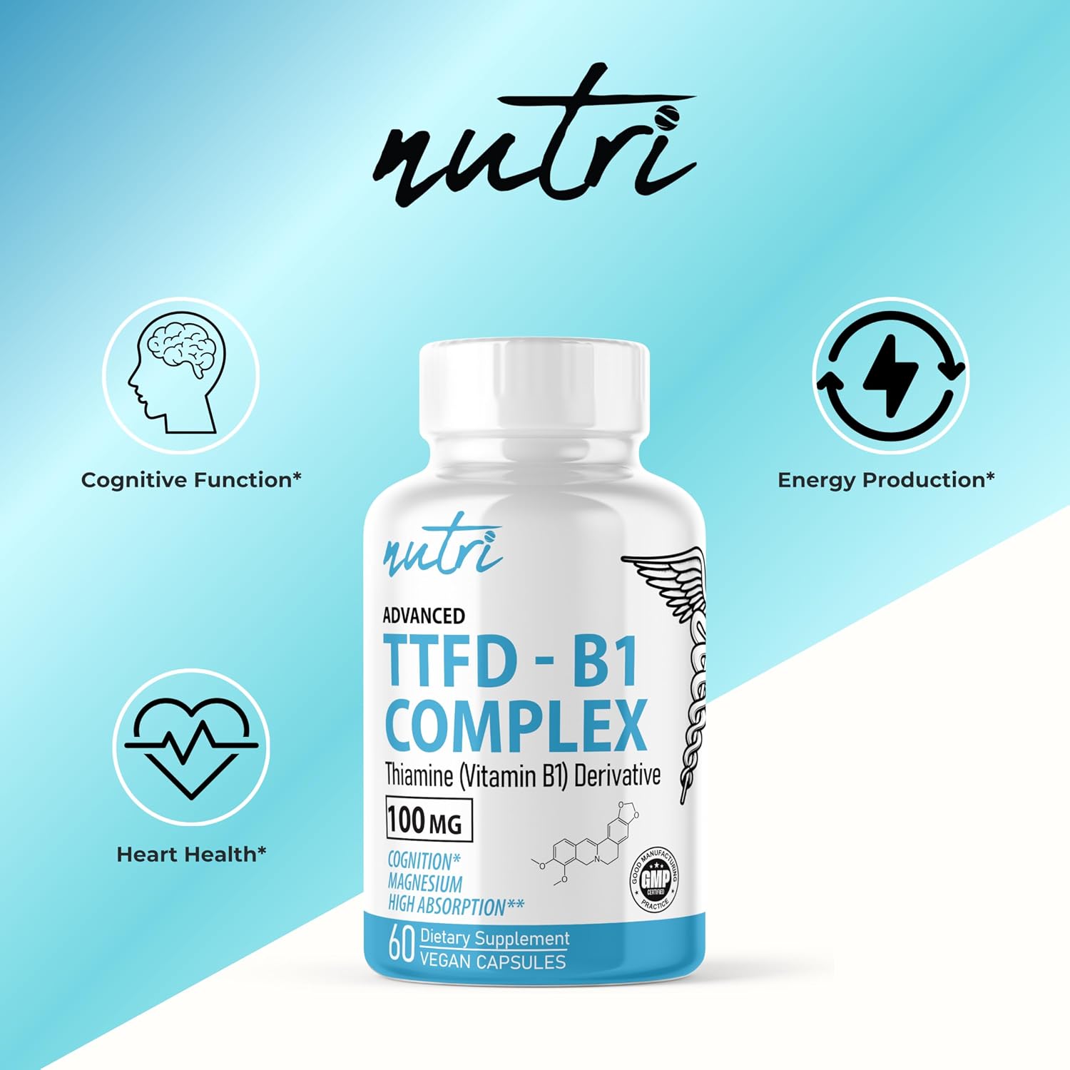 Nature's Fusions TTFD Tiamina B1 100mg con Magnesio - 60 Cápsulas