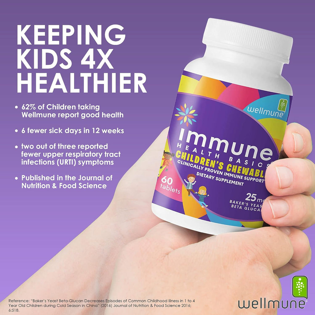 Immune Health Basics Comprimidos Masticables para Niños - Beta Glucano Puro para el Sistema Inmunológico Infantil, Sabor Naranja, 25 mg