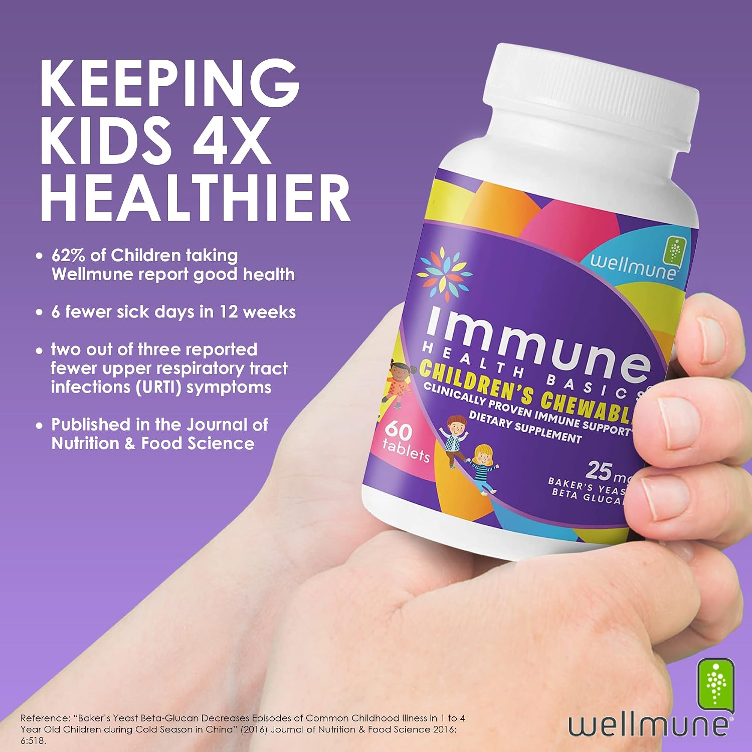Immune Health Basics Comprimidos Masticables para Niños - Beta Glucano Puro para el Sistema Inmunológico Infantil, Sabor Naranja, 25 mg