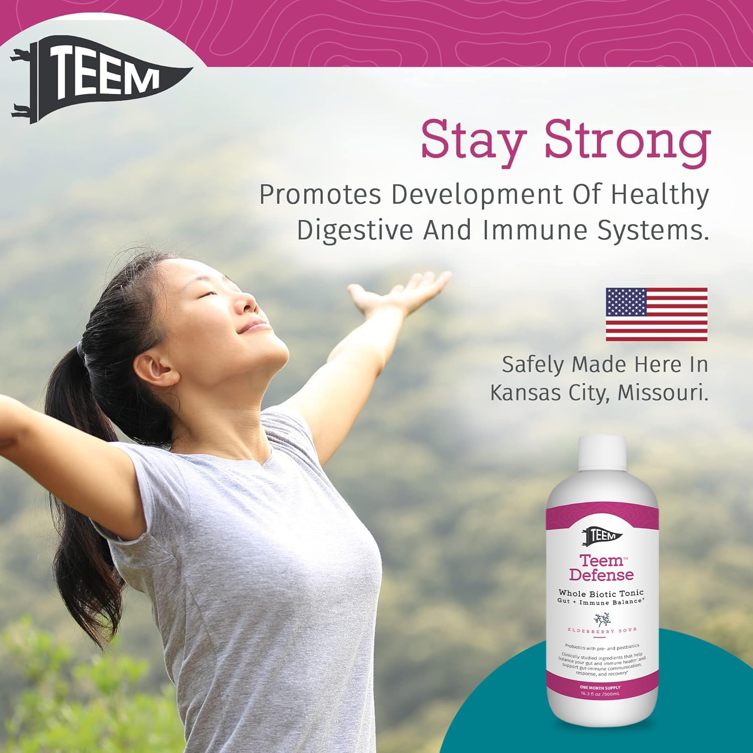 Teem Defense - Probiótico Líquido con Saúco, Prebiótico, Probiótico y Postbiótico, 480 ml