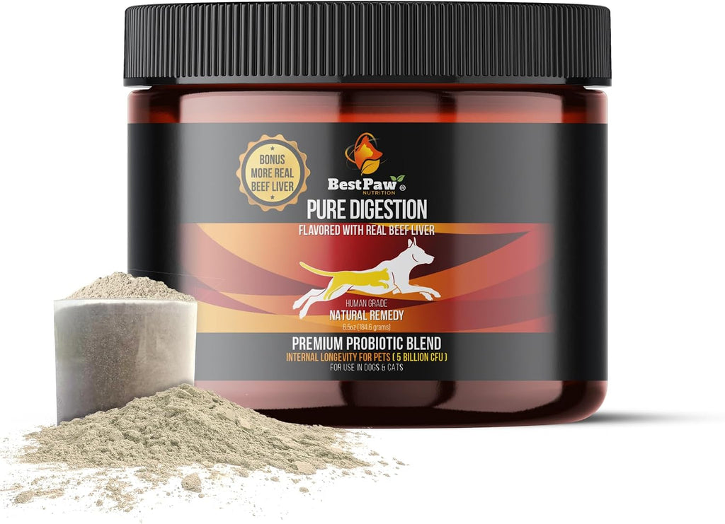 Best Paw Nutrition Probióticos para Perros con Enzimas Digestivas y Probióticos - Polvo Sabor Hígado de Res - 184g