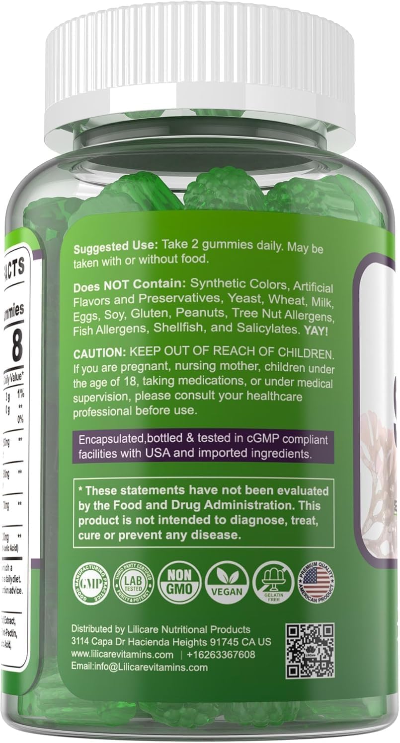 Sea Moss Gummies (2 Pack) - Gomitas de Musgo Marino Irlandés con Bladderwrack, Bardana y Vinagre de Manzana - Suplemento Superfood Vegano Sin Azúcar para Adultos y Niños