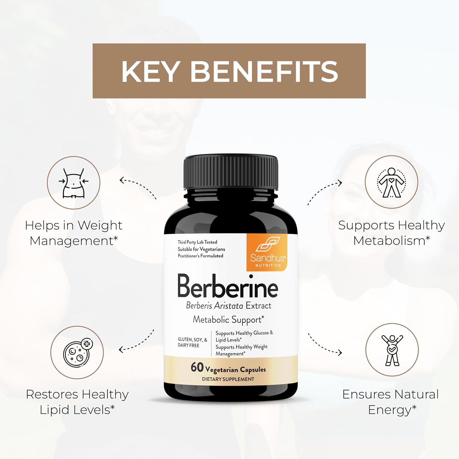 Sandhu's Berberina HCL 500mg por cápsula - 60 Cápsulas - Extracto de Berberis Aristata al 97% - Sin OGM, Vegetariano, Sin Gluten