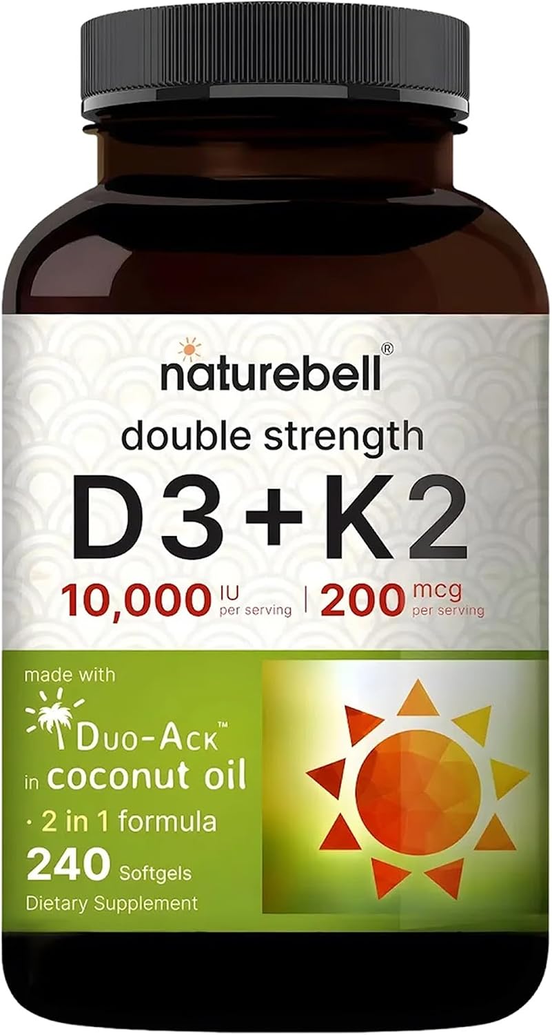 NatureBell Vitamina D3+K2 10.000 UI + 200 mcg MK-7 - 240 Cápsulas Blandas