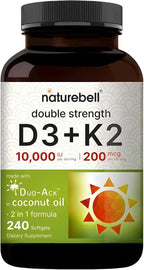 NatureBell Vitamina D3+K2 10.000 UI + 200 mcg MK-7 - 240 Cápsulas Blandas