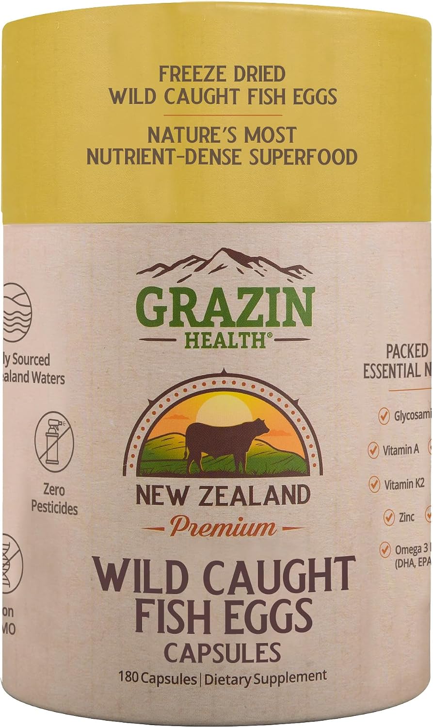 GRAZIN HEALTH Cápsulas de Huevas de Pescado – 3000mg por Porción | Omega-3, DHA y EPA