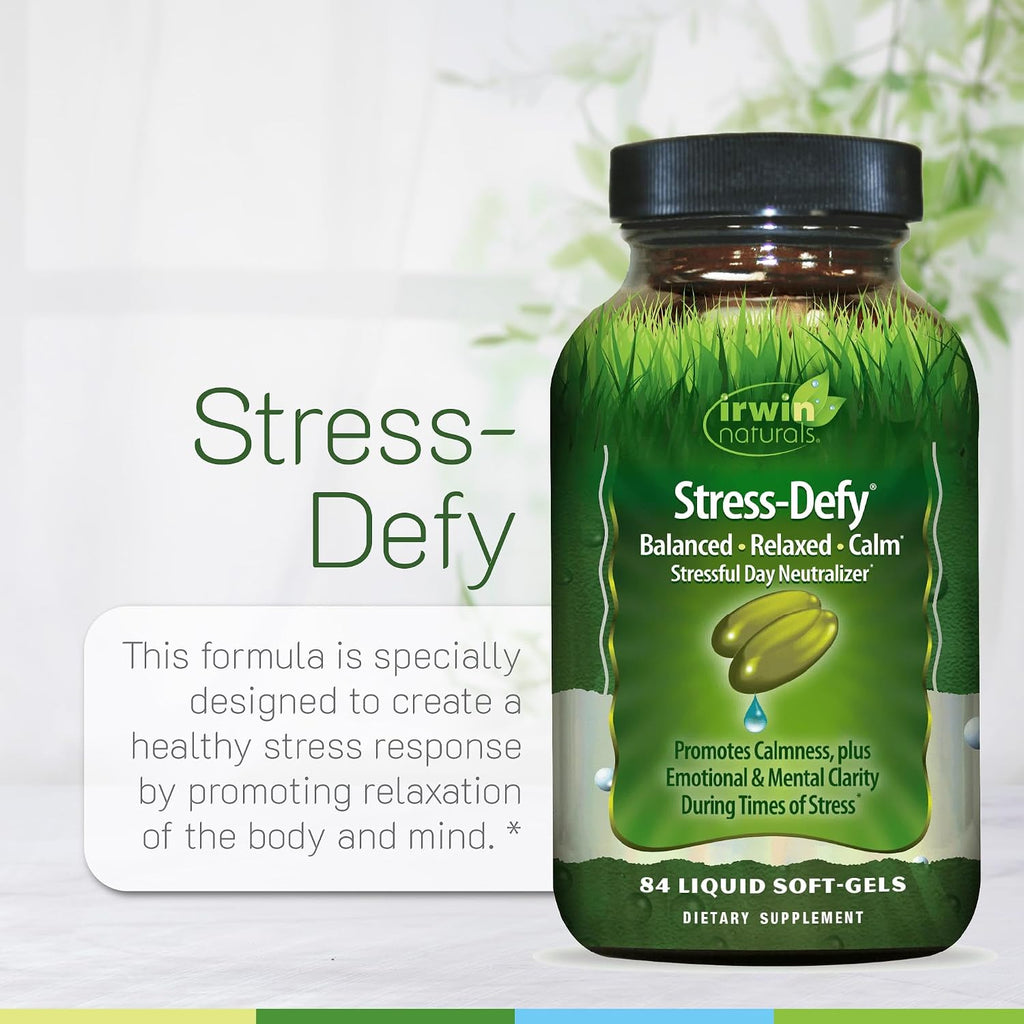 Irwin Naturals Stress-Defy Mood Support – 84 Cápsulas Blandas – Calma, Equilibrio y Bienestar Emocional