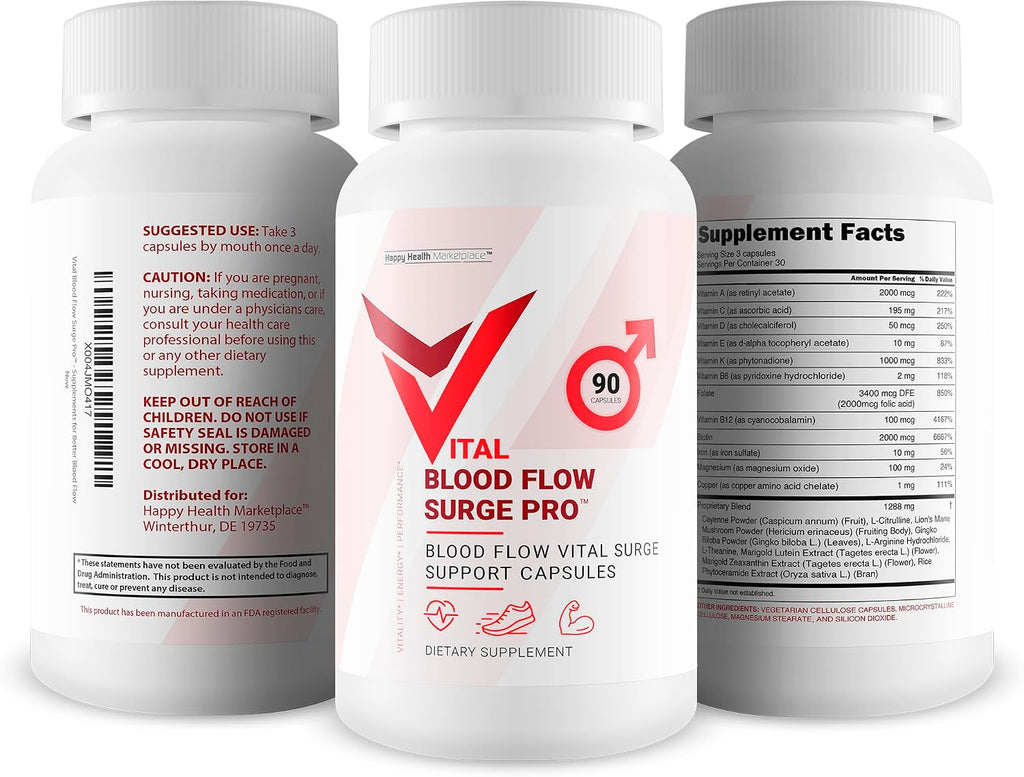 Vital Blood Flow Surge Pro - Fórmula Mejorada - Cápsulas Avanzadas para la Circulación Sanguínea
