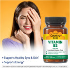 Country Life Vitamina B2 100mg Riboflavina - Suplemento Alimenticio, 100 Comprimidos