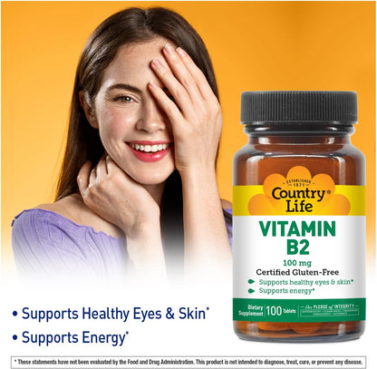Country Life Vitamina B2 100mg Riboflavina - Complemento Alimenticio, 100 Comprimidos – Image 2