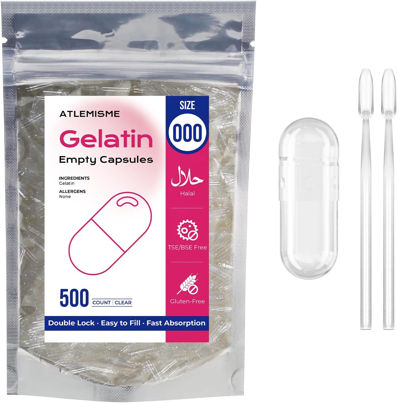 Cápsulas de Gelatina Vacías Tamaño 000 - 500 Unidades con 2 Cucharas Dosificadoras