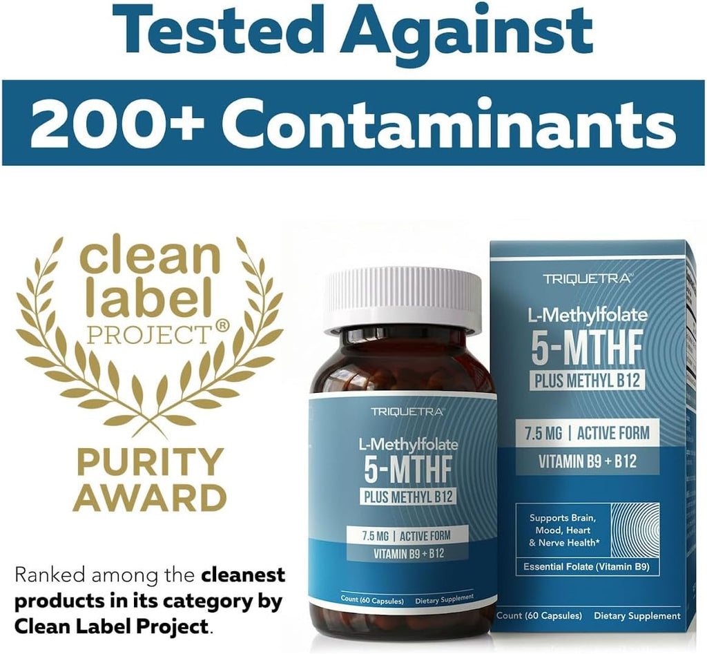 L Methylfolate 7.5 mg + Methyl B12 - 5-MTHF Activo, Complemento para Metilación, Estado de Ánimo y Cognición - 60 Cápsulas