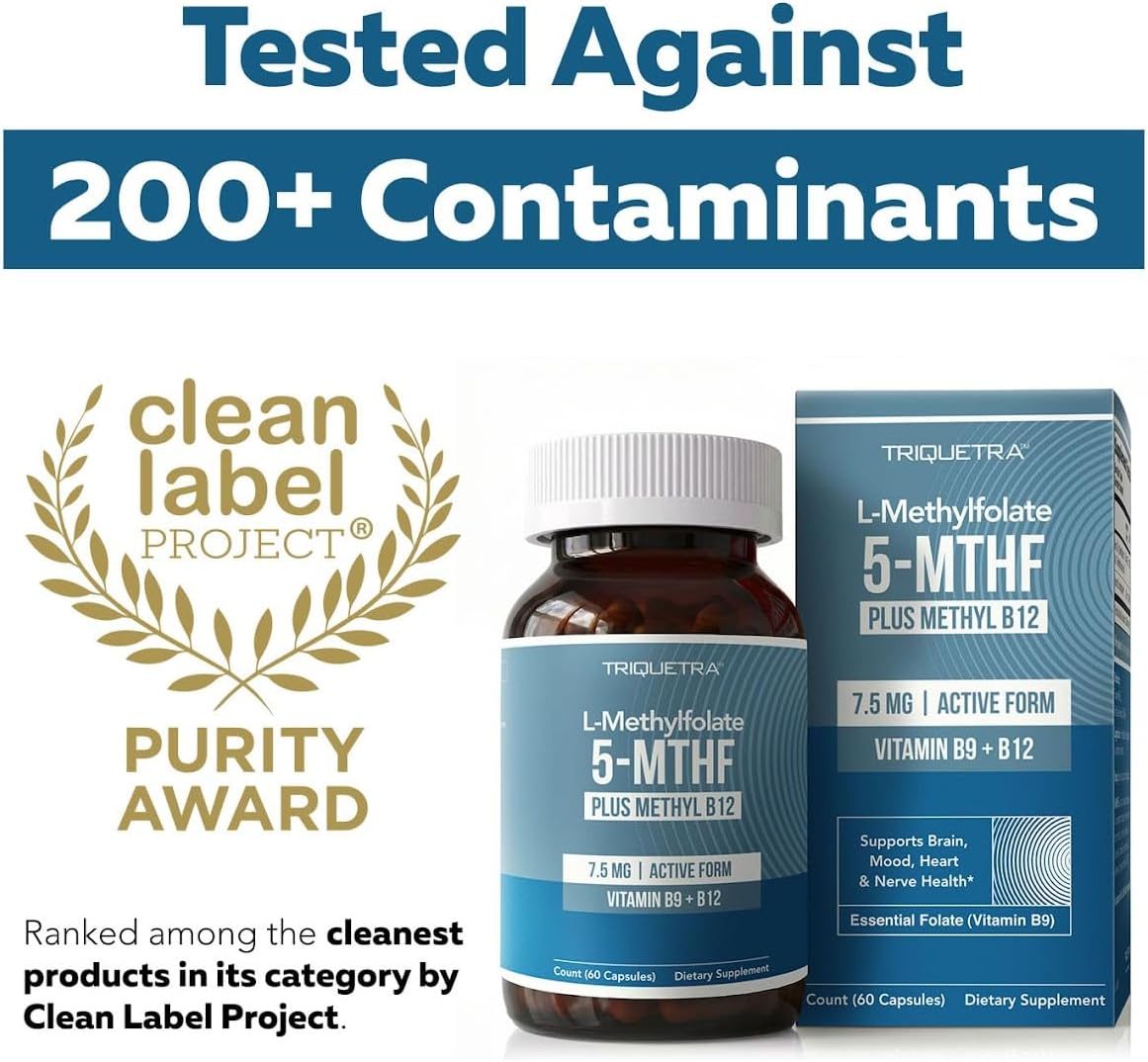 L Methylfolate 7.5 mg + Methyl B12 - 5-MTHF Activo, Complemento para Metilación, Estado de Ánimo y Cognición - 60 Cápsulas