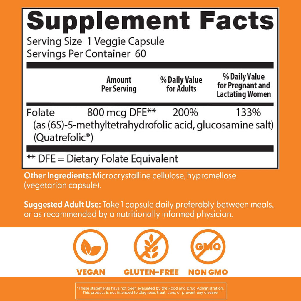 Doctor's Best Metilfolato 800 mcg - 60 Cápsulas Vegetales