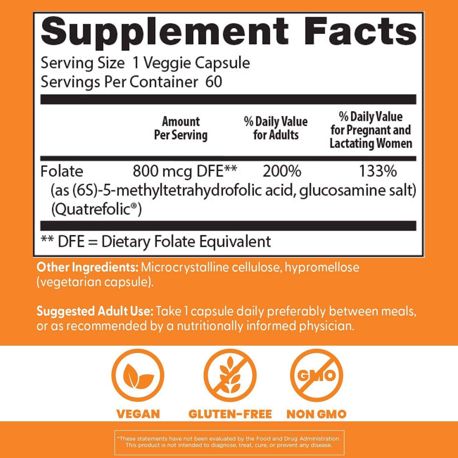 Doctor's Best Metilfolato 800 mcg - 60 Cápsulas Vegetales