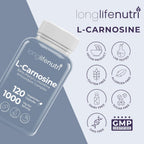 LongLifeNutri L-Carnosina 1000mg - Beta-Alanil-L-Histidina para Energía Celular y Claridad Mental, 120 Cápsulas Vegetarianas (2 Meses)