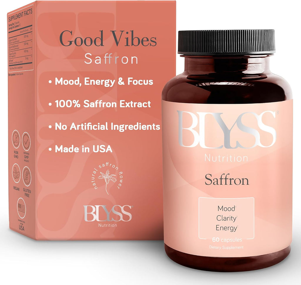 BLYSS Nutrition GOOD VIBES – Suplemento de Azafrán para Mujer, 60 Cápsulas Veganas
