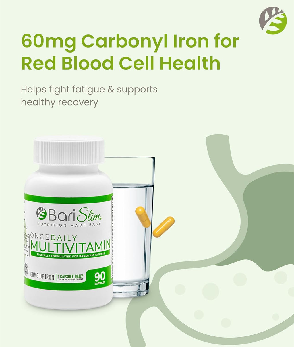BariSlim Multivitamínico Bariátrico Una Vez al Día - 60mg Hierro - Post Cirugía Bypass Gástrico | 90 Días