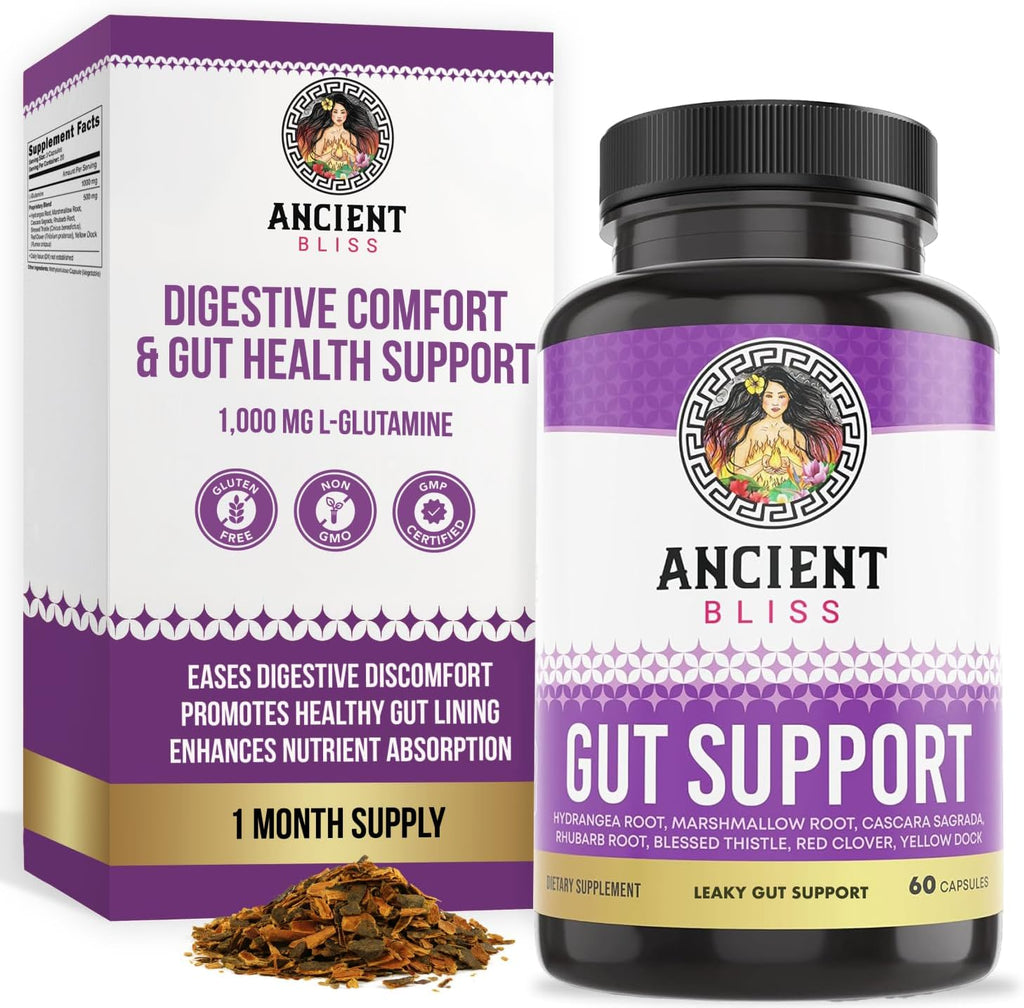 Ancient Bliss Suplemento Intestinal con L-Glutamina, Cardo Bendito y Raíz de Hidrangea – 60 Cápsulas Veganas