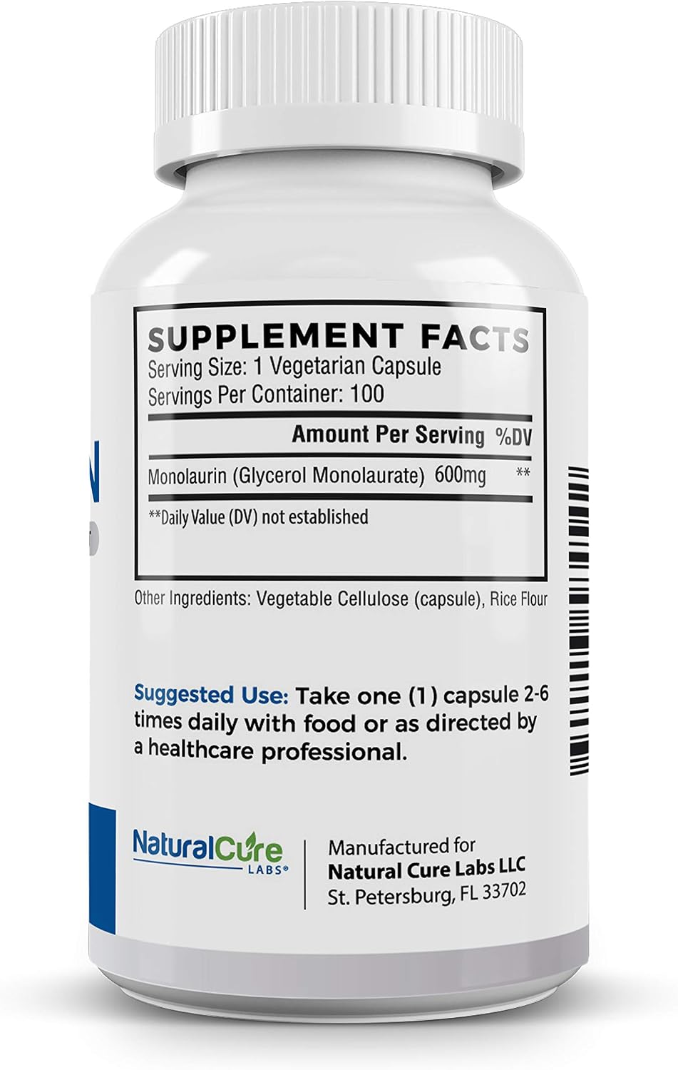 Natural Cure Labs Monolaurina Premium – 600mg, 100 Cápsulas