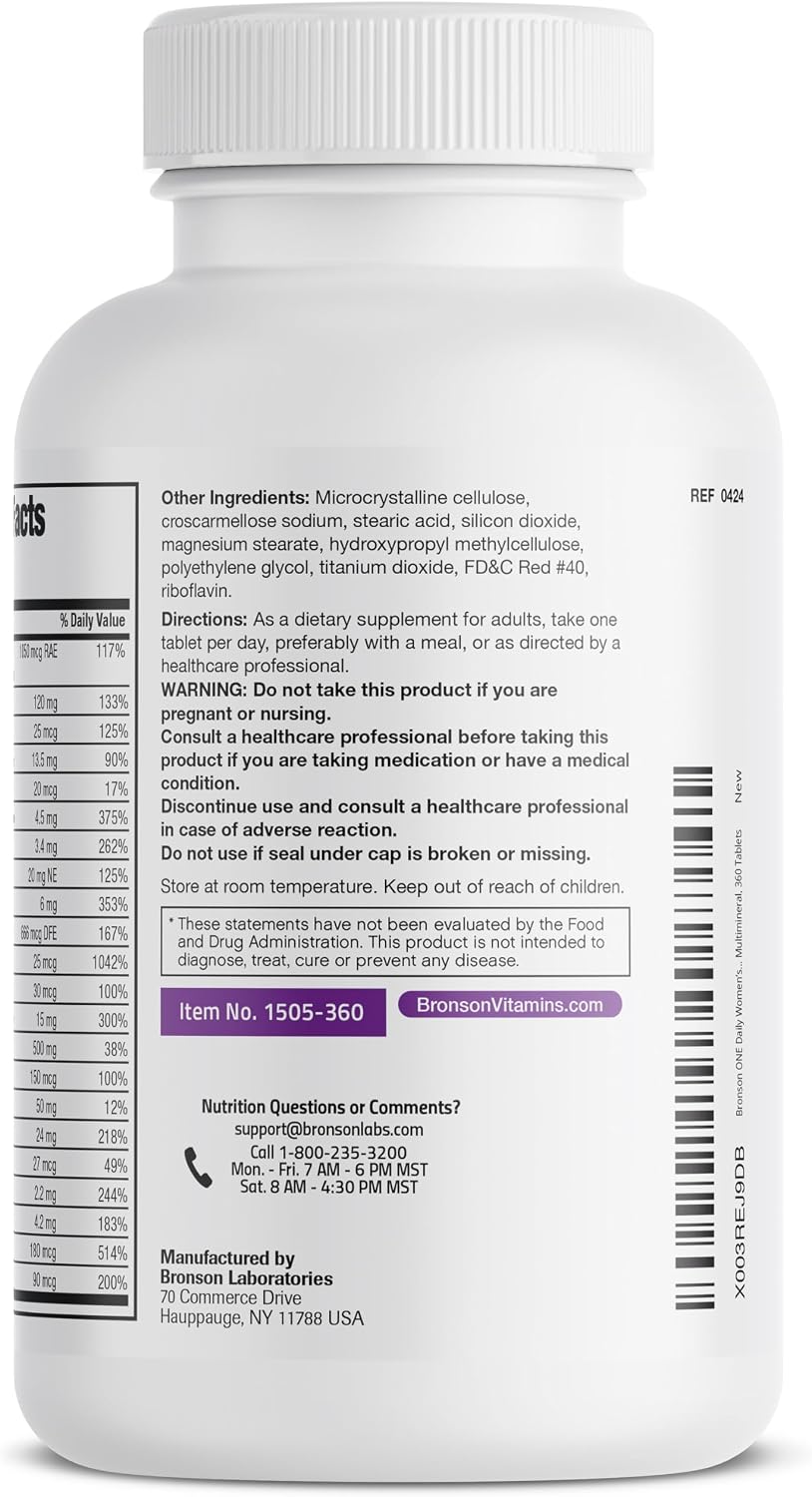 Bronson ONE Diario Multivitamínico y Multimineral Completo para Mujeres 50+, 360 Comprimidos