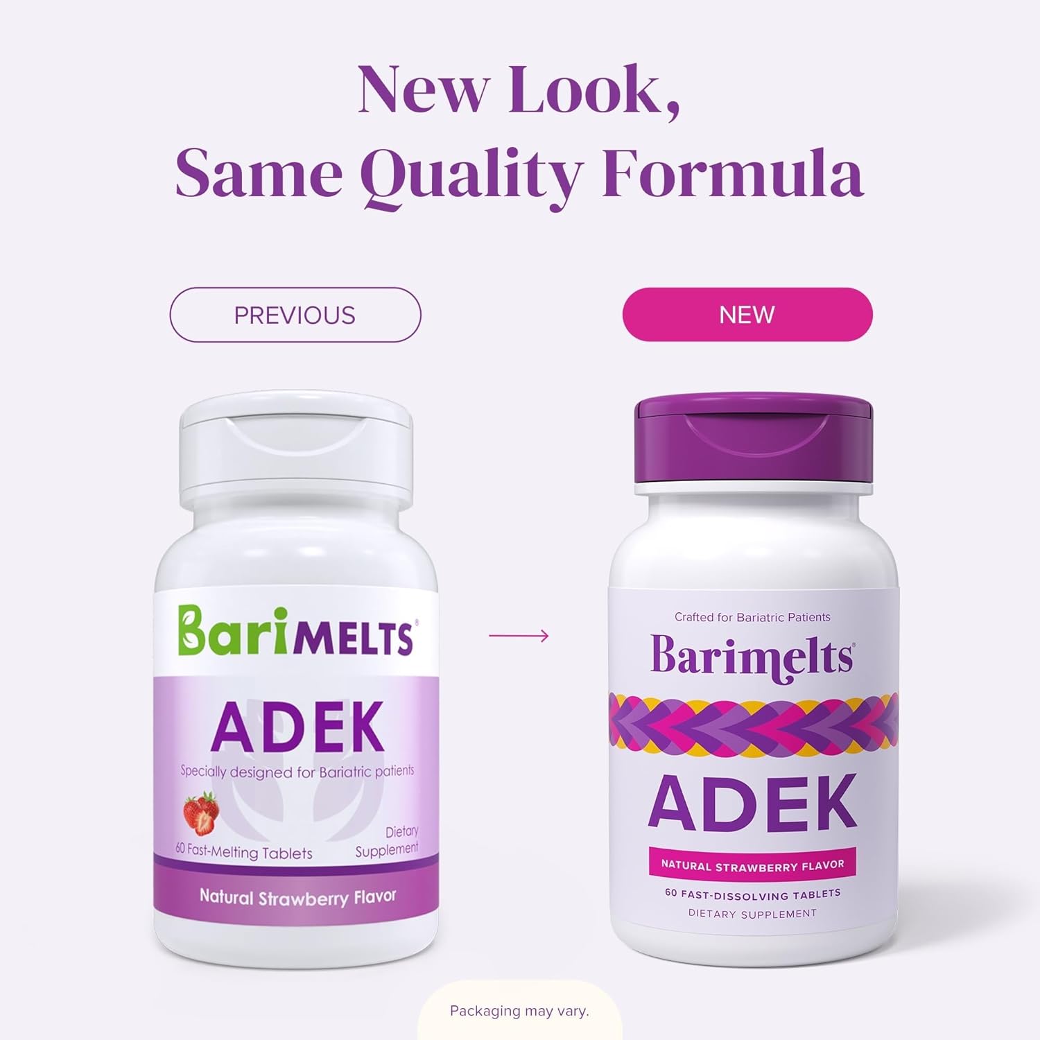 Barimelts ADEK - 60 comprimidos de disolución rápida (2 meses) - Vitaminas bariátricas para mujeres con vitamina A, D, E y K, sabor natural a fresa