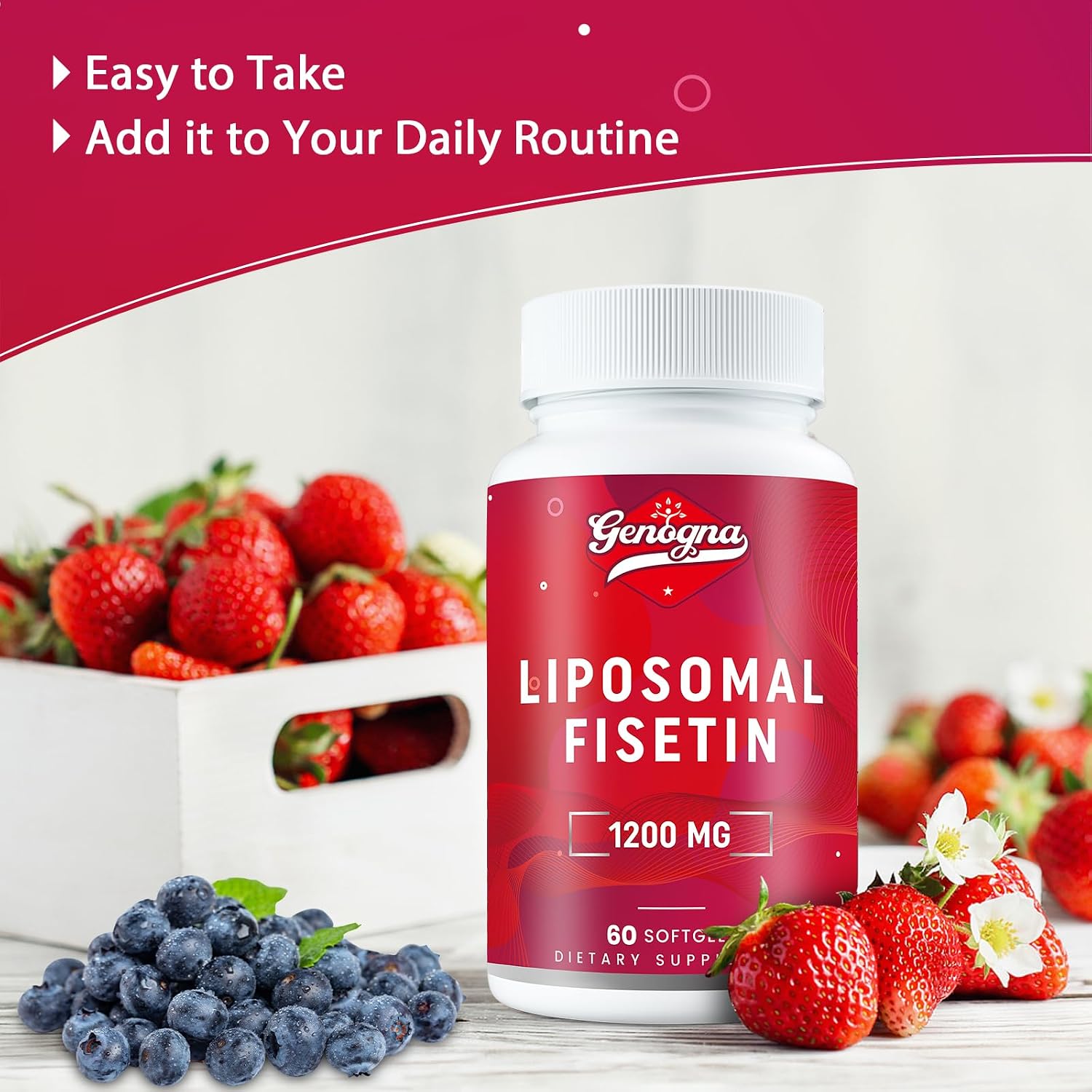 Suplemento de Fisetina Liposomal 98% Puro 1200 mg - 120 Cápsulas | Genogna