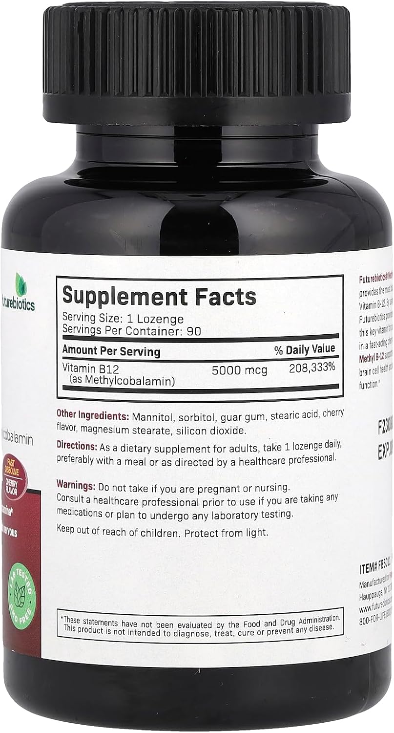 Futurebiotics Metil B-12 5000 mcg - 90 Comprimidos Vegetarianos Sabor Cereza
