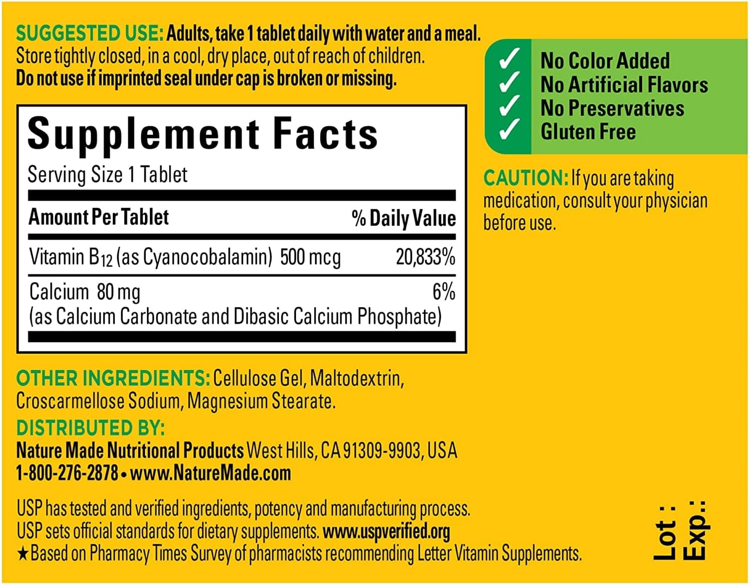 Nature Made Vitamina B12 500 mcg, 100 comprimidos (Paquete de 2)