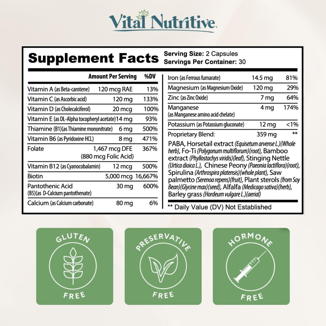 VITAL NUTRITIVE Vital Hair Complex – Biotina y Vitaminas B para Cabello, Piel y Uñas