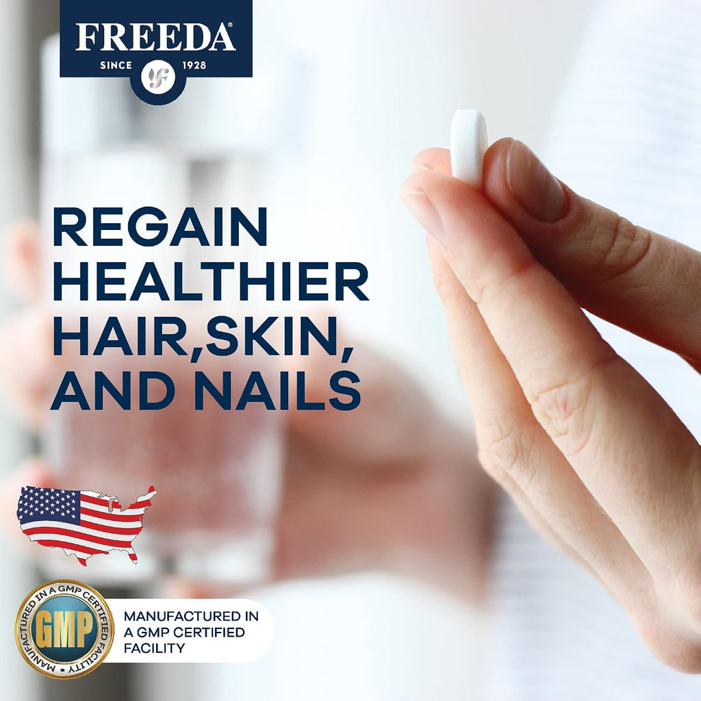 FREEDA Biotina 10.000 mcg – Pequeñas pastillas para el cabello, la piel y las uñas