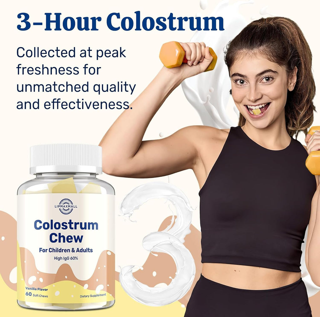 Bovine Colostrum Chews 60% IgG - 60 Comprimidos Blandos (2 Frascos) - Sabor Vainilla