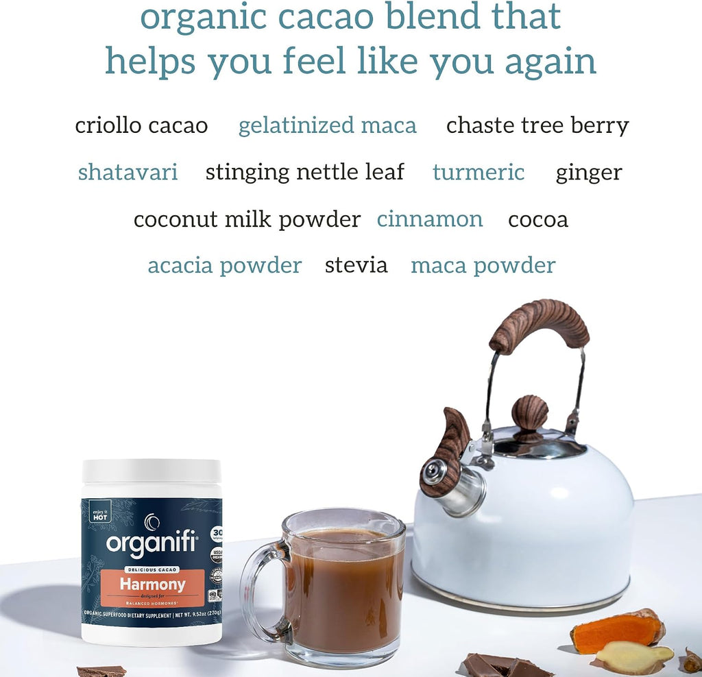 Organifi Harmony - Equilibrio Hormonal para Mujeres con Cacao Superfood, 30 Servicios