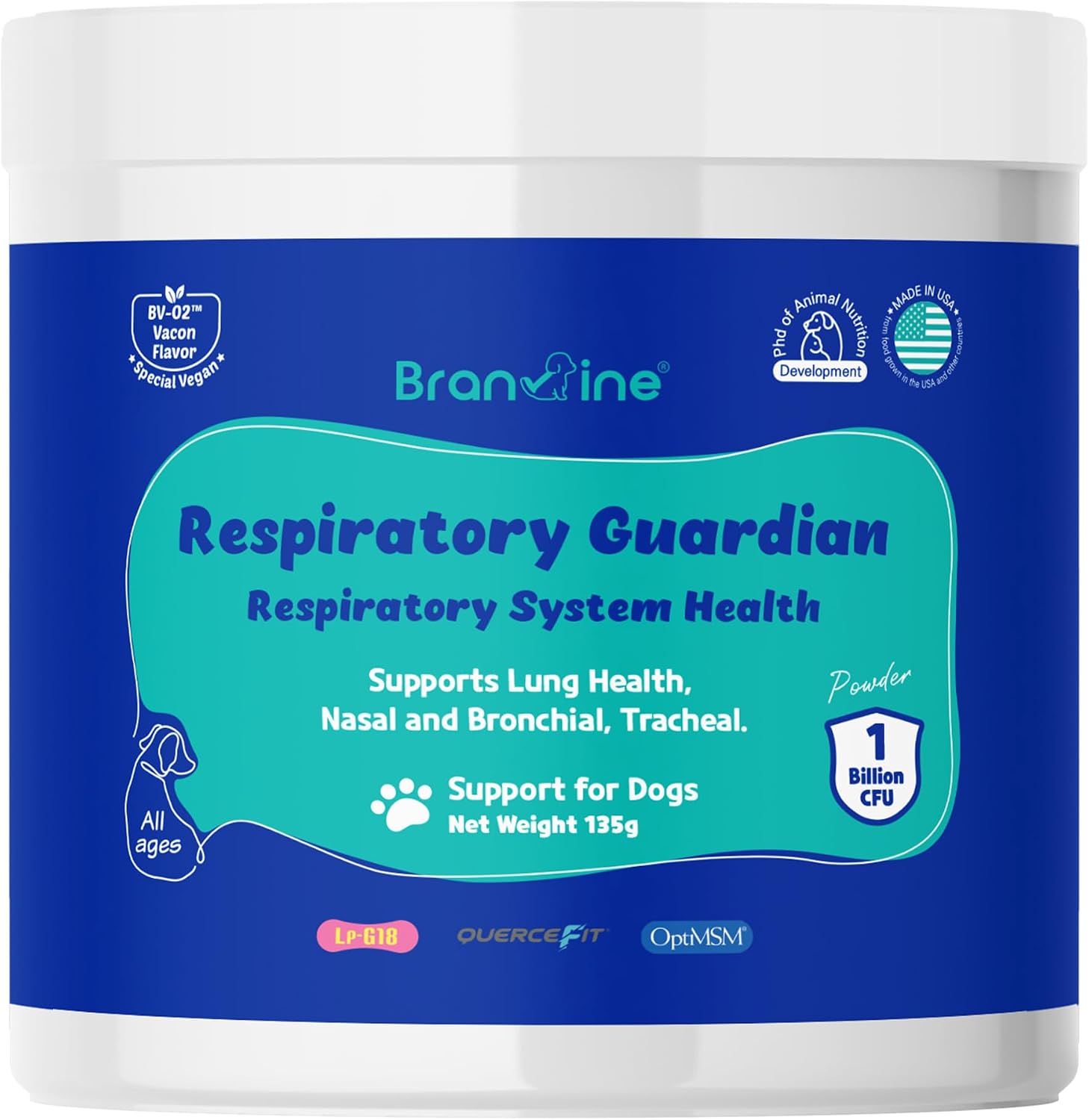 Respiratory Guardian para Perros - Apoyo Pulmonar, Nasal, Bronquial y Traqueal (135g) con Quercefit® y Probióticos Respiratorios