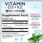 Hello Lovely! Vitamina D3 con K2 (MK-7) - 4000 IU (100 mcg) por porción - 120 Cápsulas Blandas