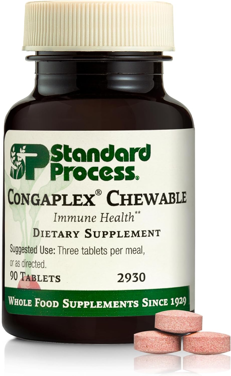 Standard Process Congaplex Chewable - Suplemento para el sistema inmunitario con vitamina A - Apoya la glándula del timo y la síntesis de proteínas - Sin lácteos ni soja - 90 comprimidos (30 porciones)