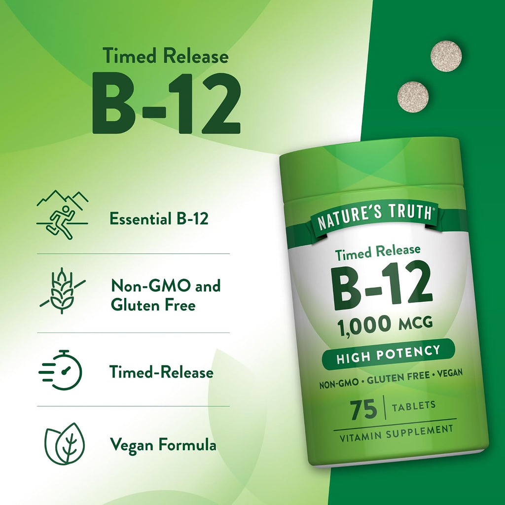 Vitamina B12 1000 mcg 75 Comprimidos de Liberación Prolongada - Nature's Truth