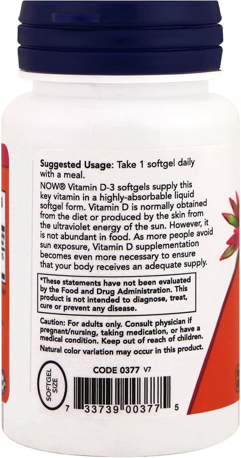 NOW Foods Vitamin D3 2,000 IU (2-Pack 240 Softgels)