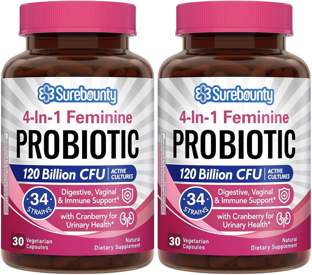 Probióticos para Mujeres, 120 mil millones UFC, 34 cepas, Prebióticos, Enzimas Digestivas, Arándano rojo, 4-en-1 Probiótico Femenino, Apoyo Digestivo, Vaginal e Inmunológico, 30 cápsulas