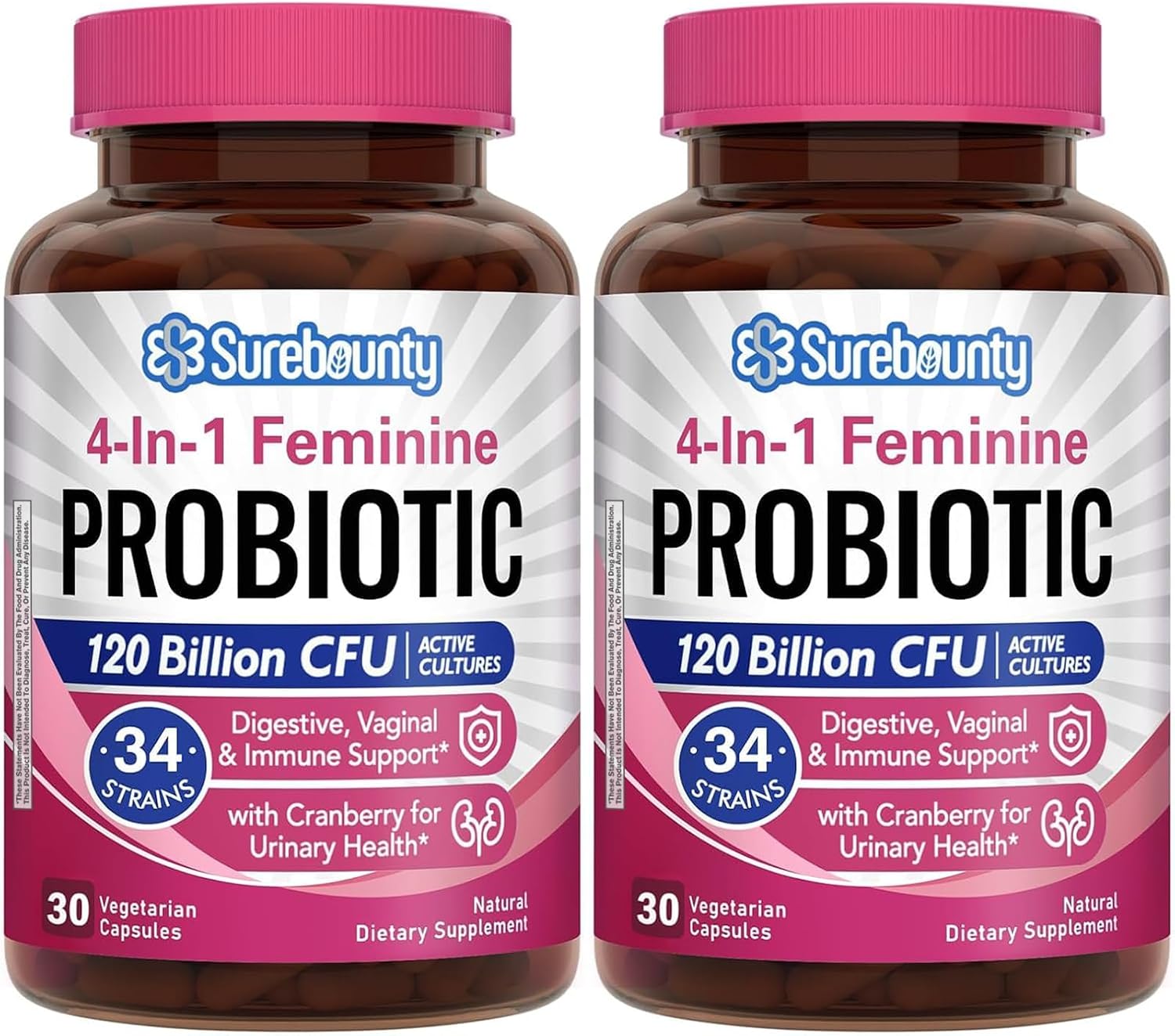 Probióticos para Mujeres, 120 mil millones UFC, 34 cepas, Prebióticos, Enzimas Digestivas, Arándano rojo, 4-en-1 Probiótico Femenino, Apoyo Digestivo, Vaginal e Inmunológico, 30 cápsulas