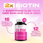 GOBIOTIX GLOW - Vitaminas para Cabello, Piel y Uñas - 180 Cápsulas