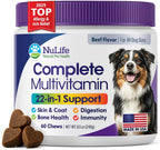 Multivitamínico Masticable para Perros 22 en 1 - Con Mejillón de Labios Verdes y Omega-3 - 60 Masticables Sabor Ternera