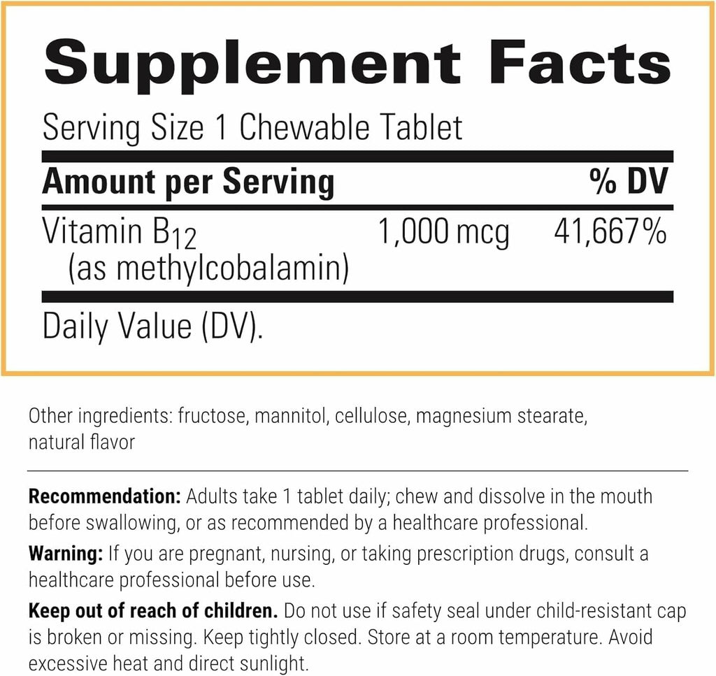 B12-Active - Metilcobalamina 1000 mcg - 30 Comprimidos Masticables Sabor Cereza