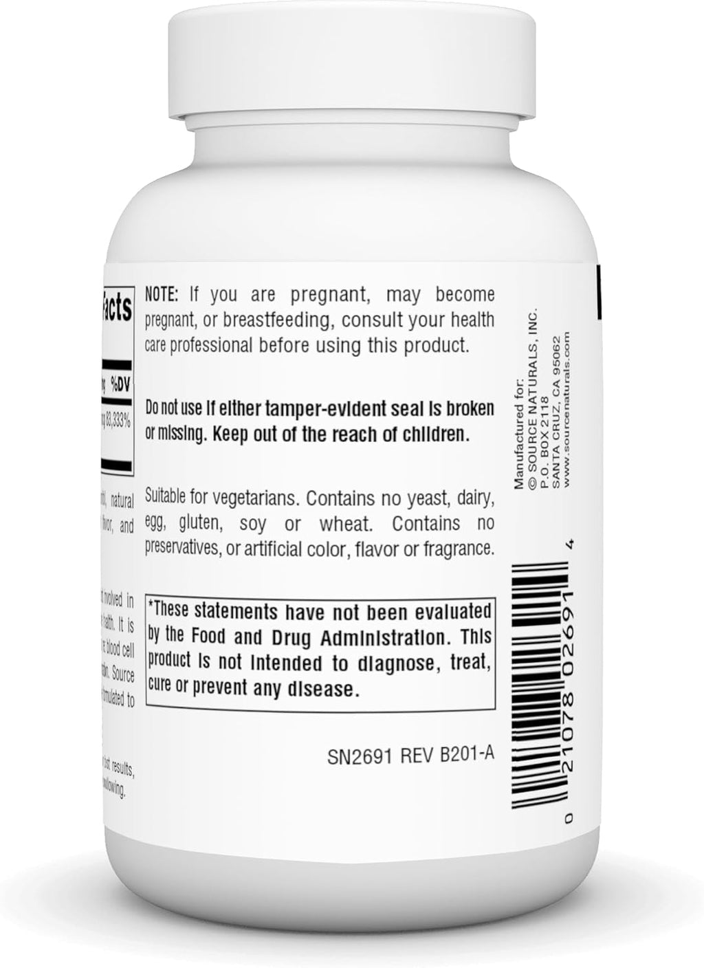 Source Naturals Vitamina B-12 2000 mcg - 200 Comprimidos Sublinguales Veganos