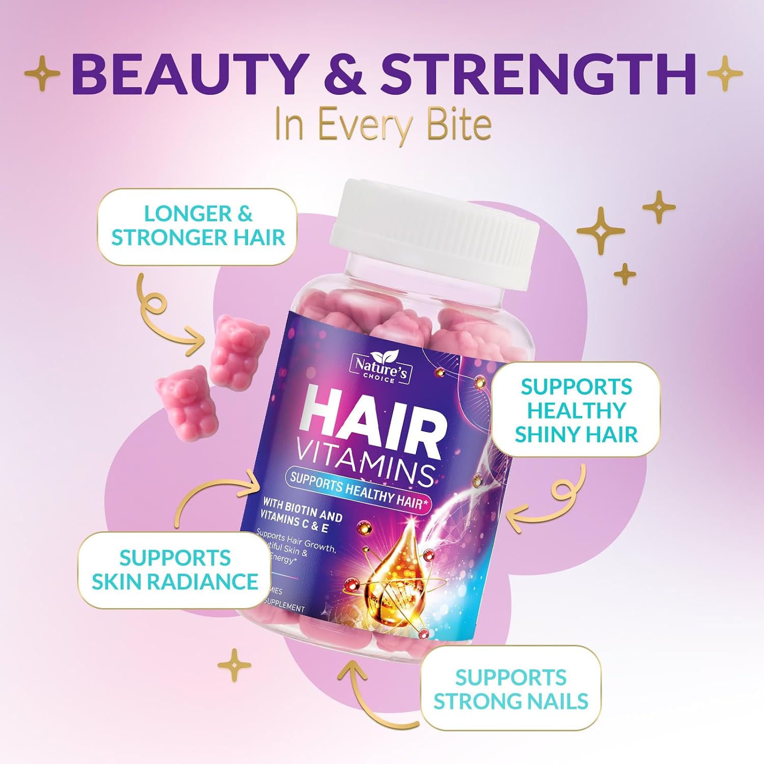 Gomitas de Biotina 5000 mcg para Cabello, Piel y Uñas - Nature's Choice
