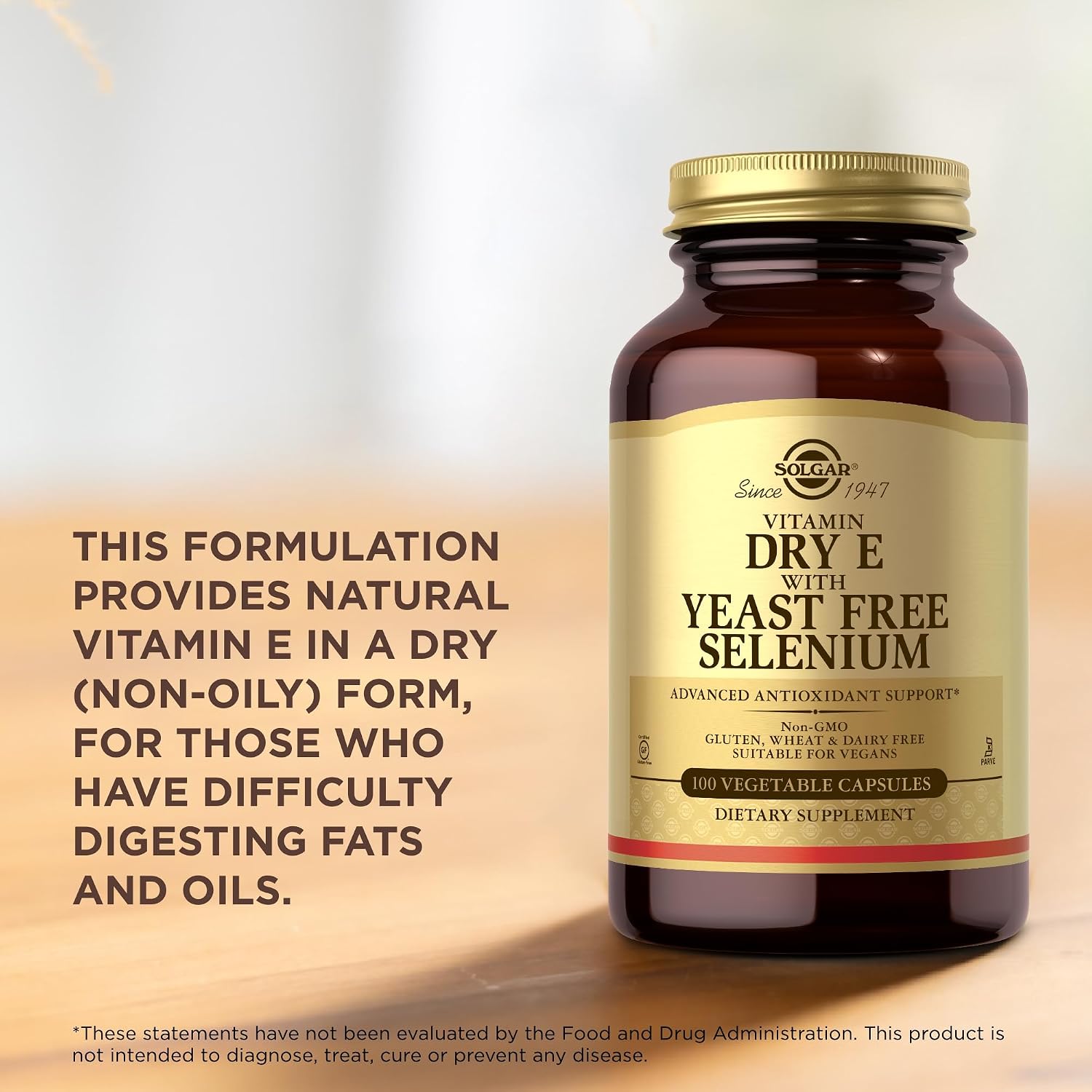 Solgar Dry Vitamin E with Yeast-Free Selenium - 100 Vegetable Capsules