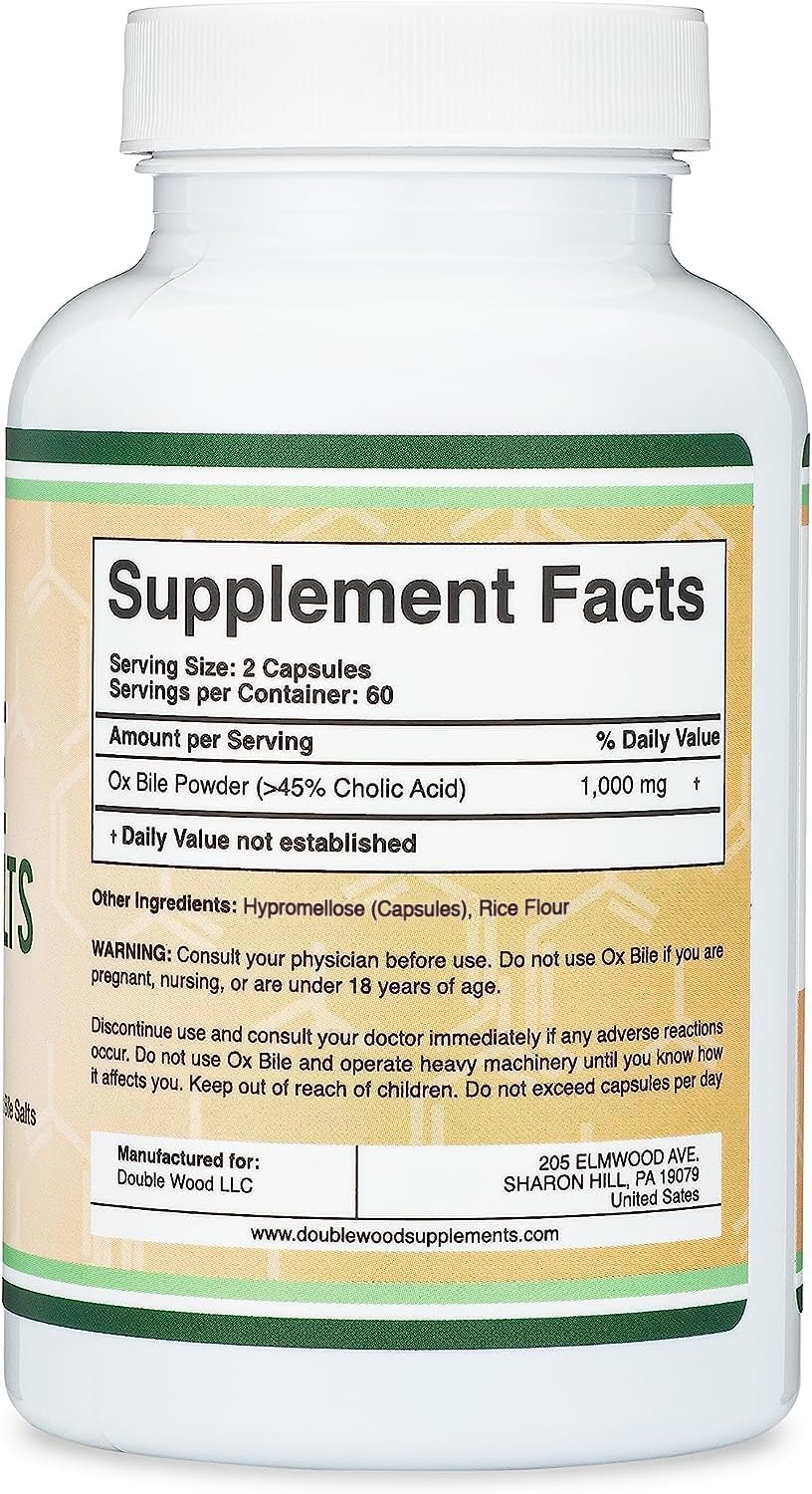 Ox Bile 1000mg - Suplemento de Sales Biliares para Personas sin Vesícula | 120 Cápsulas